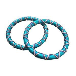 Handcrafted Vintage Bracelet Aqua Blue Silk Thread Bangles Intricate Design Pair